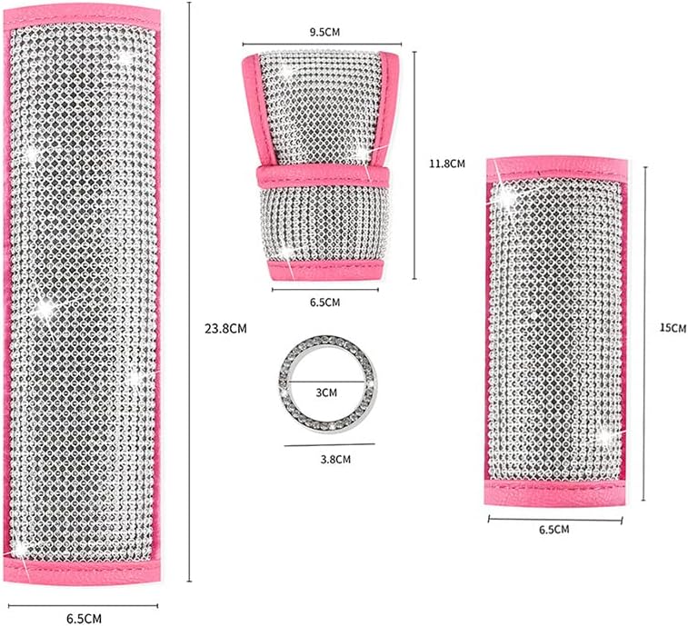 cheekyglo Bling Seat Belt Shoulder Pads, Rhinestones Car Bling Seat Belt Covers Car interior Accessory with 2pcs shoulder pads, 1pcs gear shift cover,1pcs hand brake cover Universal for Car, Truck - Image 4