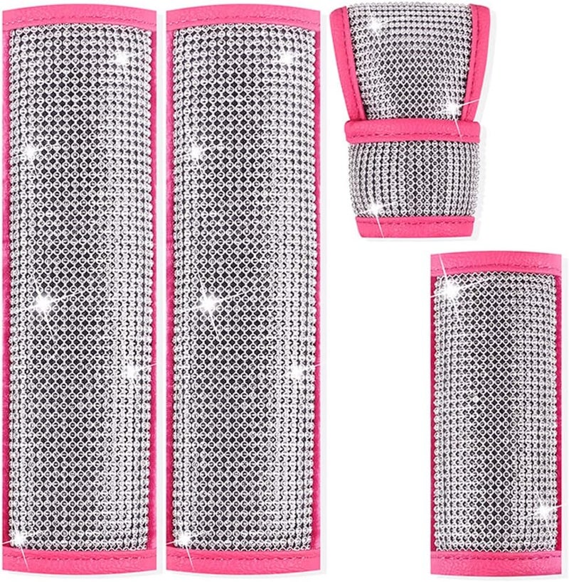 cheekyglo Bling Seat Belt Shoulder Pads, Rhinestones Car Bling Seat Belt Covers Car interior Accessory with 2pcs shoulder pads, 1pcs gear shift cover,1pcs hand brake cover Universal for Car, Truck - Image 1