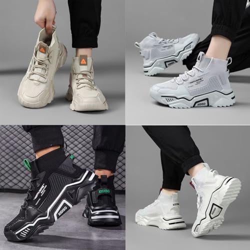 SANNAX Fashion Shoes for Mens High Top Casual Walking Shoes Non Slip Breathable Mesh Lightweight Sneakers Beige 11 - Image 2