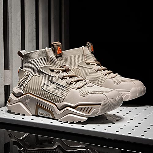 SANNAX Fashion Shoes for Mens High Top Casual Walking Shoes Non Slip Breathable Mesh Lightweight Sneakers Beige 11 - Image 3