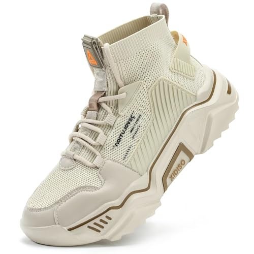 SANNAX Fashion Shoes for Mens High Top Casual Walking Shoes Non Slip Breathable Mesh Lightweight Sneakers Beige 11 - Image 1