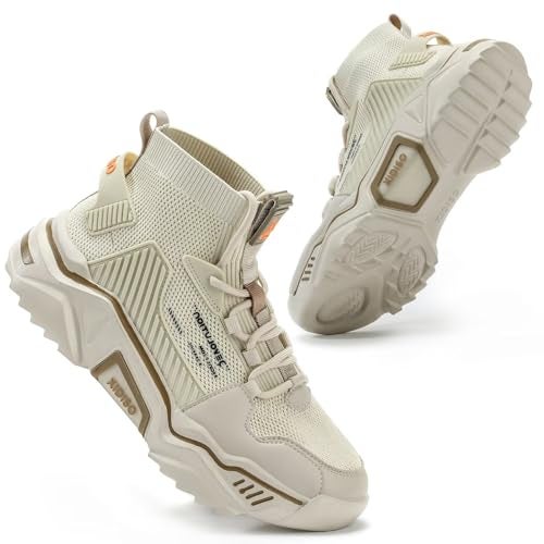 SANNAX Fashion Shoes for Mens High Top Casual Walking Shoes Non Slip Breathable Mesh Lightweight Sneakers Beige 11 - Image 4