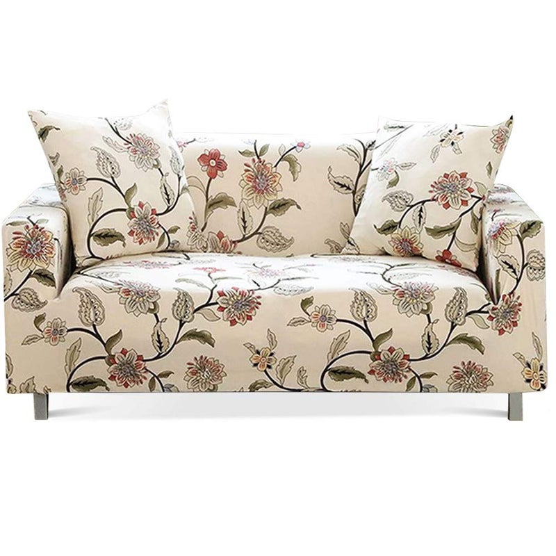 Lamberia Printed Sofa Cover Stretch Couch Cover Sofa Slipcovers for 3 Cushion Couch with Two Pillow Cases 3 Seater New Blooming Flower
