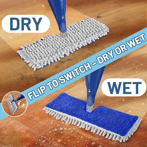 Papclean Spray Mops for Floor Cleaning: Double Sided Dust Mop for Hardwood Wood Tile Floor with Reusable Microfiber Pads - Wet Dry Kitchen Bathroom Cleaning - Image 3