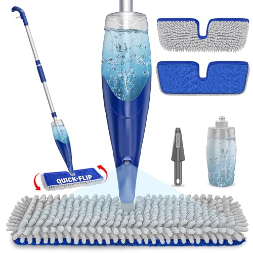 Papclean Spray Mops for Floor Cleaning: Double Sided Dust Mop for Hardwood Wood Tile Floor with Reusable Microfiber Pads - Wet Dry Kitchen Bathroom Cleaning - Image 1