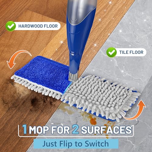 Papclean Spray Mops for Floor Cleaning: Double Sided Dust Mop for Hardwood Wood Tile Floor with Reusable Microfiber Pads - Wet Dry Kitchen Bathroom Cleaning - Image 2
