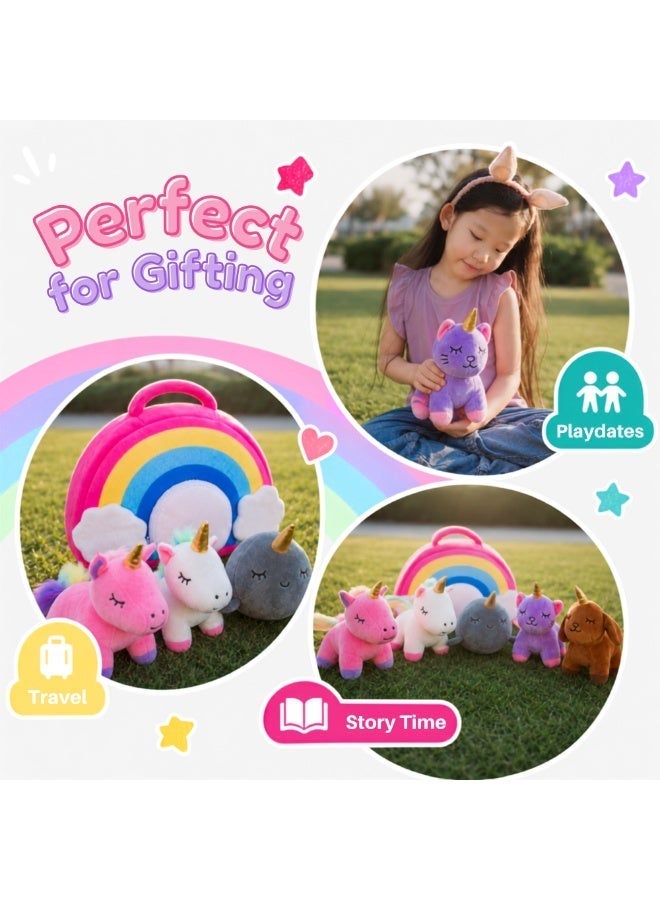 PlumoToys 5 Unicorn Toys in 40 cm Rainbow Carry Bag, Unicorn Soft Toys for Girls, Plushies Gift Set for Kids Ages 3-9 - Image 5