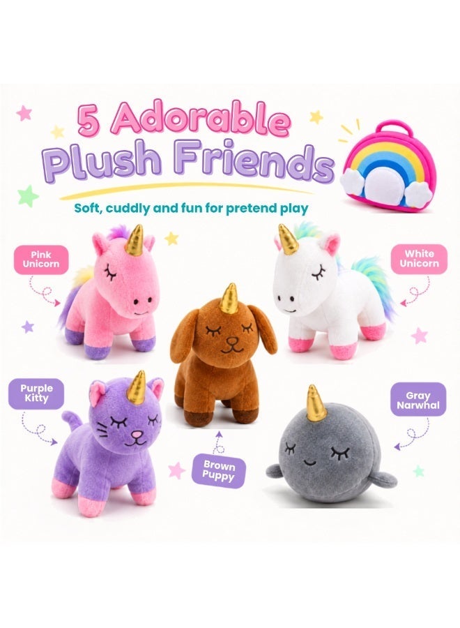PlumoToys 5 Unicorn Toys in 40 cm Rainbow Carry Bag, Unicorn Soft Toys for Girls, Plushies Gift Set for Kids Ages 3-9 - Image 2
