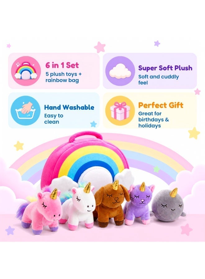 PlumoToys 5 Unicorn Toys in 40 cm Rainbow Carry Bag, Unicorn Soft Toys for Girls, Plushies Gift Set for Kids Ages 3-9 - Image 4