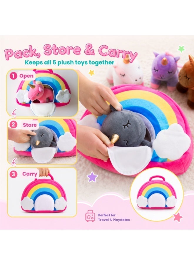 PlumoToys 5 Unicorn Toys in 40 cm Rainbow Carry Bag, Unicorn Soft Toys for Girls, Plushies Gift Set for Kids Ages 3-9 - Image 3