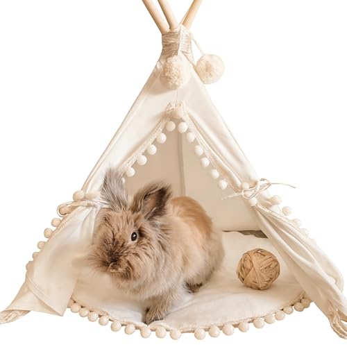 MINICAMP Pet Teepee Tent with Padded Mat Cozy Cotton Hideaway Tent for Rabbits Puppies Cats Guinea Pigs Pet Accessories for Indoor Made in EU XS - Image 1