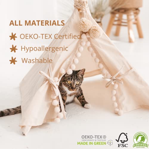 MINICAMP Pet Teepee Tent with Padded Mat Cozy Cotton Hideaway Tent for Rabbits Puppies Cats Guinea Pigs Pet Accessories for Indoor Made in EU XS - Image 3