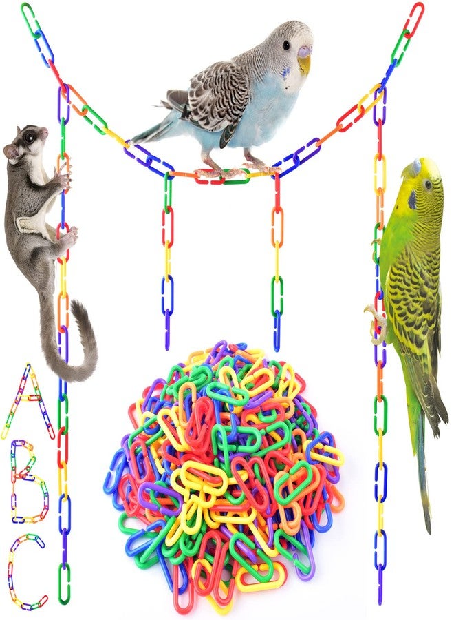 Bissap Plastic Chain Links Birds 250pcs, Mix Color Rainbow DIY C-Clips Chains Hooks Swing Climbing Cage Toys for Sugar Glider Rat Parrot Bird, Children's Learning Toy - Image 1