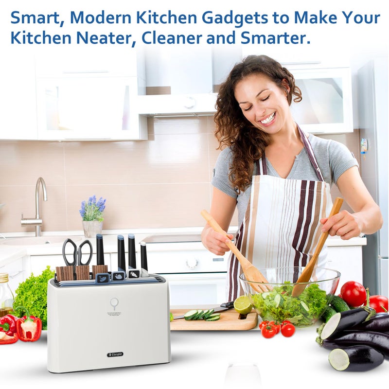 Etespie Smart Cutting Board and Knife Set,Self Cleaning Cutting Board and Knife Set with 4 Stainless Steel Knives,3 Color Coded Cutting Boards,10 Pairs of Chopsticks and 1 Pair of Scissors - Image 2