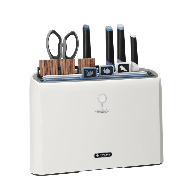 Etespie Smart Cutting Board and Knife Set,Self Cleaning Cutting Board and Knife Set with 4 Stainless Steel Knives,3 Color Coded Cutting Boards,10 Pairs of Chopsticks and 1 Pair of Scissors - Image 1