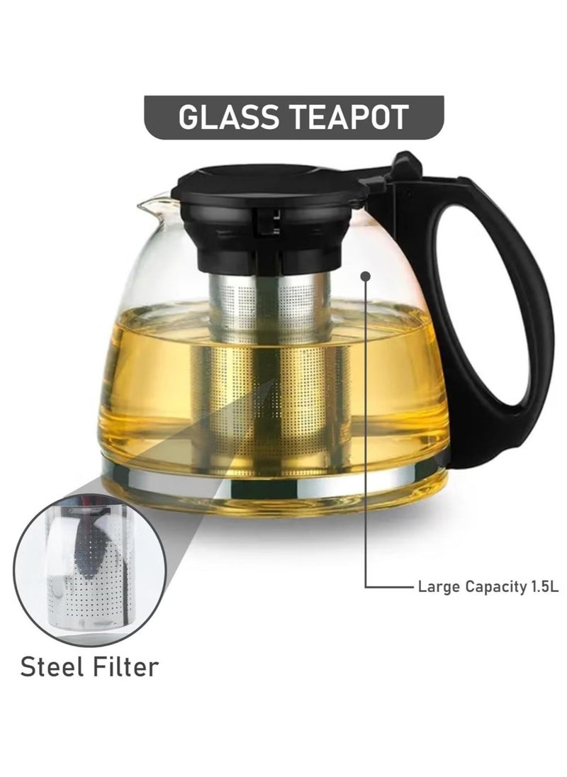 Denx Kettle With Tea Tray, Electric Kettle With Tea Tray & Automatic Shut-Off Feature, Transparent Glass Tea Maker With Filter - Image 4