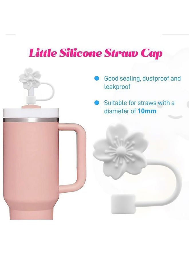 Meitesti Flower Silicone Straw Cover Cap for Stanley Cup,Straw Topper 10mm 0.4in Dust-Proof Reusable Straw Tips Lids,Straw Tip Covers Gift for Party Decor (White Cherry blossom 4pcs) - Image 4