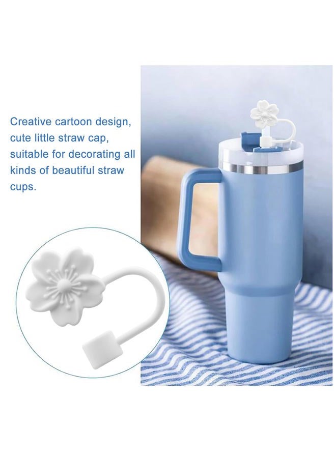 Meitesti Flower Silicone Straw Cover Cap for Stanley Cup,Straw Topper 10mm 0.4in Dust-Proof Reusable Straw Tips Lids,Straw Tip Covers Gift for Party Decor (White Cherry blossom 4pcs) - Image 5