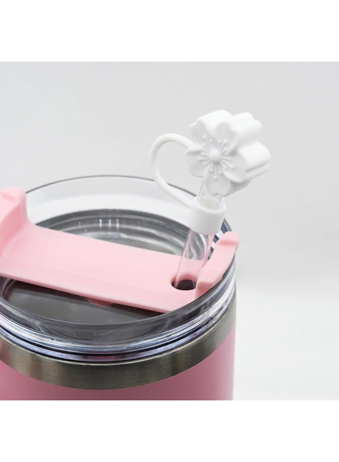 Meitesti Flower Silicone Straw Cover Cap for Stanley Cup,Straw Topper 10mm 0.4in Dust-Proof Reusable Straw Tips Lids,Straw Tip Covers Gift for Party Decor (White Cherry blossom 4pcs) - Image 2