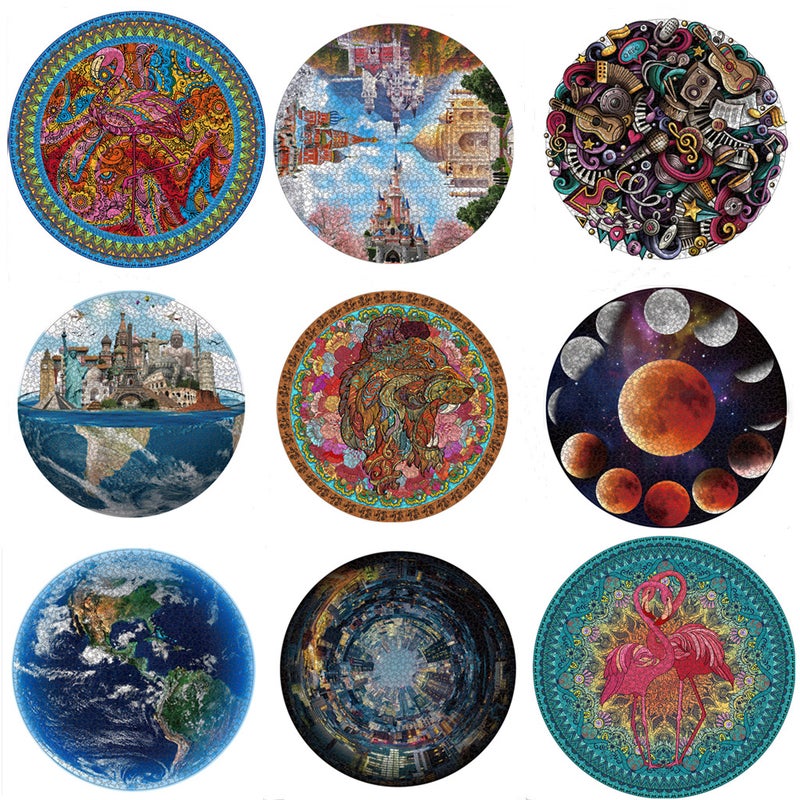 Beila Round Puzzle 1000 Pieces Paper Adult Decompression Earth Animal City Illustration Overseas Supply - Image 2