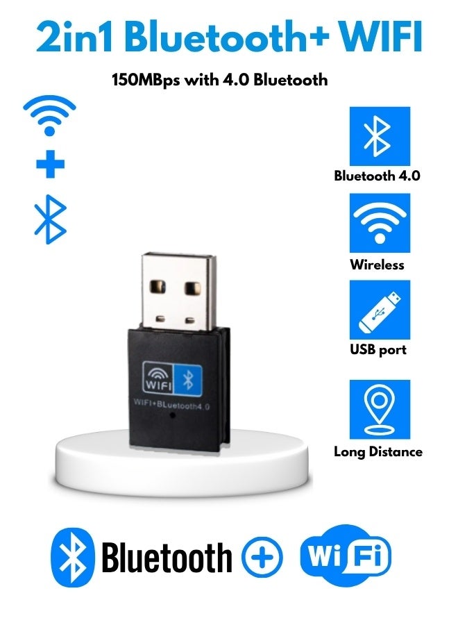 USB WiFi Bluetooth Adapter 150Mbps Dual Band 2.4/5GHz for Middle East PCs Laptops Strong Signal Receiver Plug & Play Heat Resistant Compact Design - Image 1