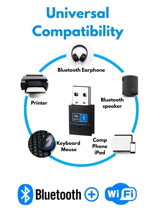 USB WiFi Bluetooth Adapter 150Mbps Dual Band 2.4/5GHz for Middle East PCs Laptops Strong Signal Receiver Plug & Play Heat Resistant Compact Design - Image 5