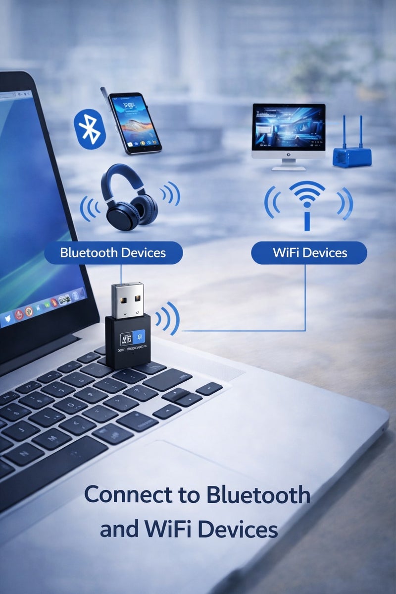 2-in-1 Wireless Bluetooth 4.0 + 150Mbps 2.4GHz USB WiFi Adapter – Plug & Play USB Network Adapter for PC & Laptop - Image 2