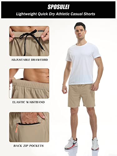 SPOSULEI Men's Athletic Shorts Quick Dry Lightweight Gym Running Casual 7 Inch Inseam Shorts with Zipper Pockets Khaki Large - Image 5