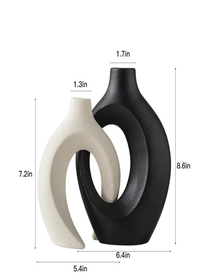 Liotww Black and Off-White Vases for Decor, Hollow Ceramic Vase Set of 2, Nordic Minimalist Aesthetic Snuggle Vases, for Table Centerpiece Dining Living Room Book Shelf Decoration (W 6.3" X H 8.4") - Image 4