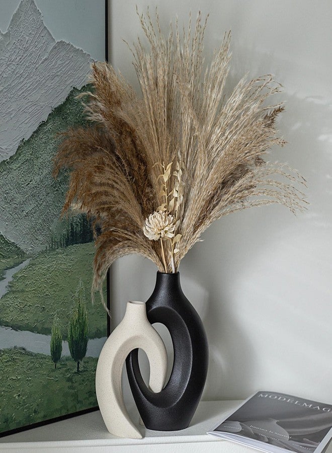 Liotww Black and Off-White Vases for Decor, Hollow Ceramic Vase Set of 2, Nordic Minimalist Aesthetic Snuggle Vases, for Table Centerpiece Dining Living Room Book Shelf Decoration (W 6.3" X H 8.4") - Image 3