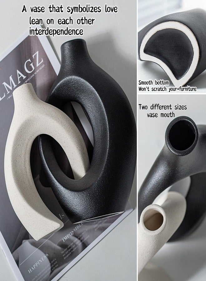 Liotww Black and Off-White Vases for Decor, Hollow Ceramic Vase Set of 2, Nordic Minimalist Aesthetic Snuggle Vases, for Table Centerpiece Dining Living Room Book Shelf Decoration (W 6.3" X H 8.4") - Image 5