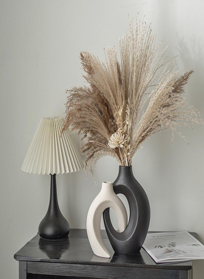 Liotww Black and Off-White Vases for Decor, Hollow Ceramic Vase Set of 2, Nordic Minimalist Aesthetic Snuggle Vases, for Table Centerpiece Dining Living Room Book Shelf Decoration (W 6.3" X H 8.4") - Image 2