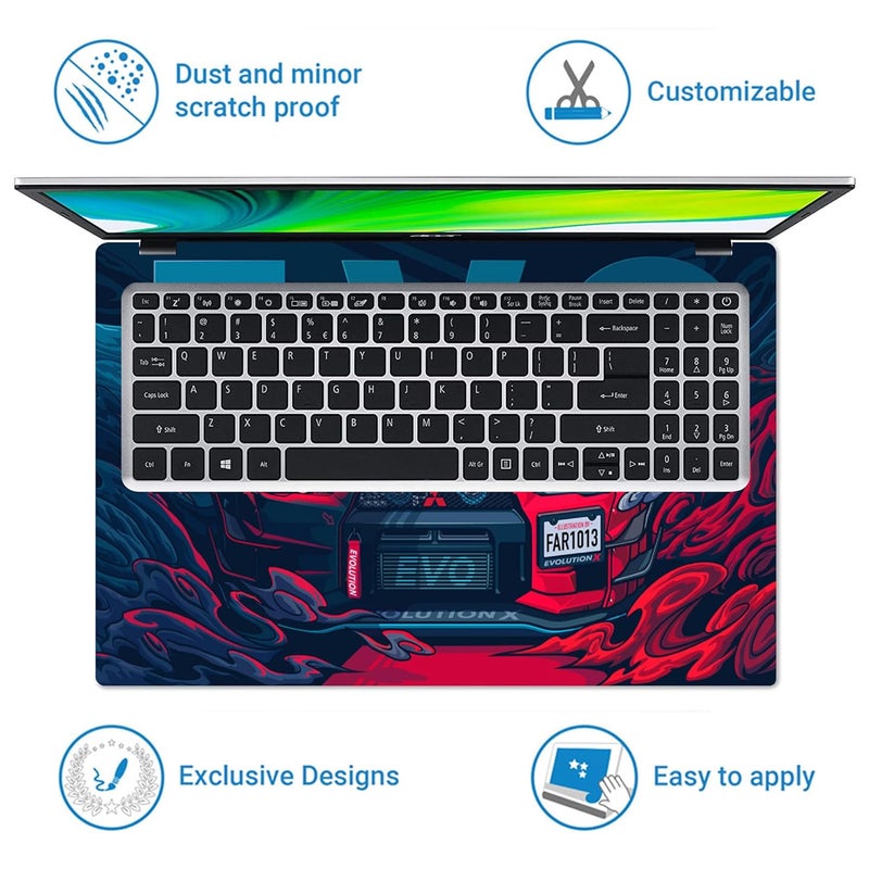 TechFit غطاء لابتوب قابل للإزالة مطبوع بتقنية UV بحجم كامل يصل إلى 15.6 بوصة ملصق متوافق مع جميع أحجام اللابتوب من Dell/HP/Lenovo/Acer/Asus حتى 14 إلى 15.6 بوصة - ميتسوبيشي لانسر EVO RedGlow - Image 4