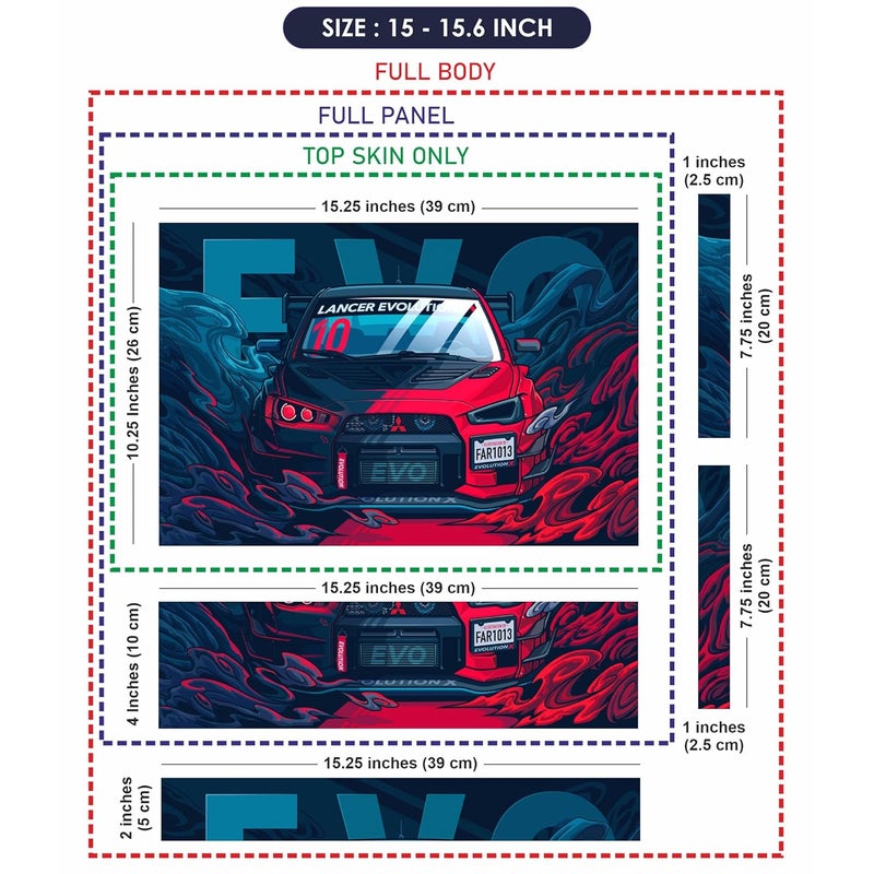 TechFit غطاء لابتوب قابل للإزالة مطبوع بتقنية UV بحجم كامل يصل إلى 15.6 بوصة ملصق متوافق مع جميع أحجام اللابتوب من Dell/HP/Lenovo/Acer/Asus حتى 14 إلى 15.6 بوصة - ميتسوبيشي لانسر EVO RedGlow - Image 5