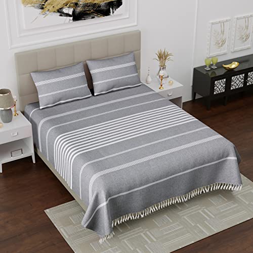 Värde 210 TC Cotton Double Bedsheet with 2 Pillow Cover | Handloom Bedsheets for Single Bed | Handmade Bedsheet | All Season Comfort | Breathable Size 90X100 Inches (Grey) - Image 1