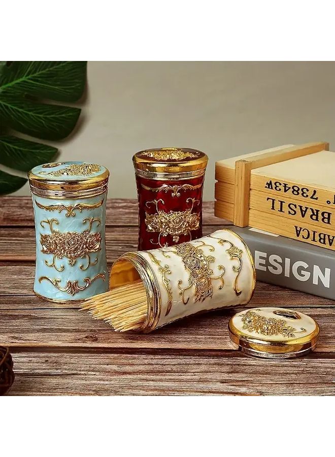 Rotatable Toothpick Tube Box Golden Blue Color For Living And Dining Room - Image 1