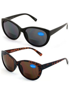 V.W.E. 2 Pairs Women Bifocal Reading Sunglasses Reader Glasses Cateye Vintage Jackie Oval (1 Black 1 Tortoise 2.00)  - Image 2