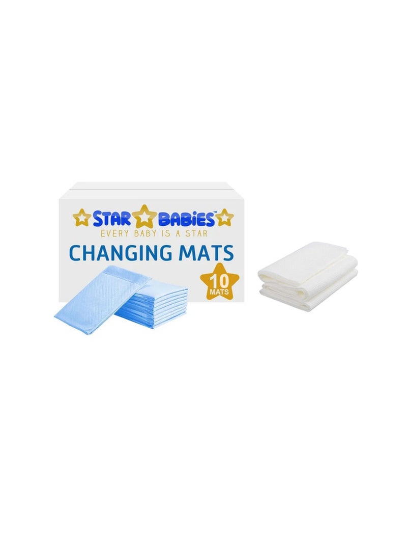 STAR BABiES Combo Pack Diposable Changing Mat 10Pcs With Disposable Towel Pack Of 3 Blue  - Image 1