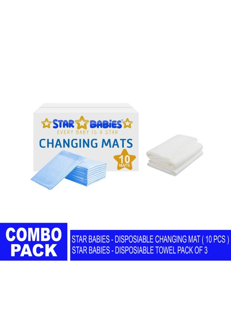 STAR BABiES Combo Pack Diposable Changing Mat 10Pcs With Disposable Towel Pack Of 3 Blue  - Image 2
