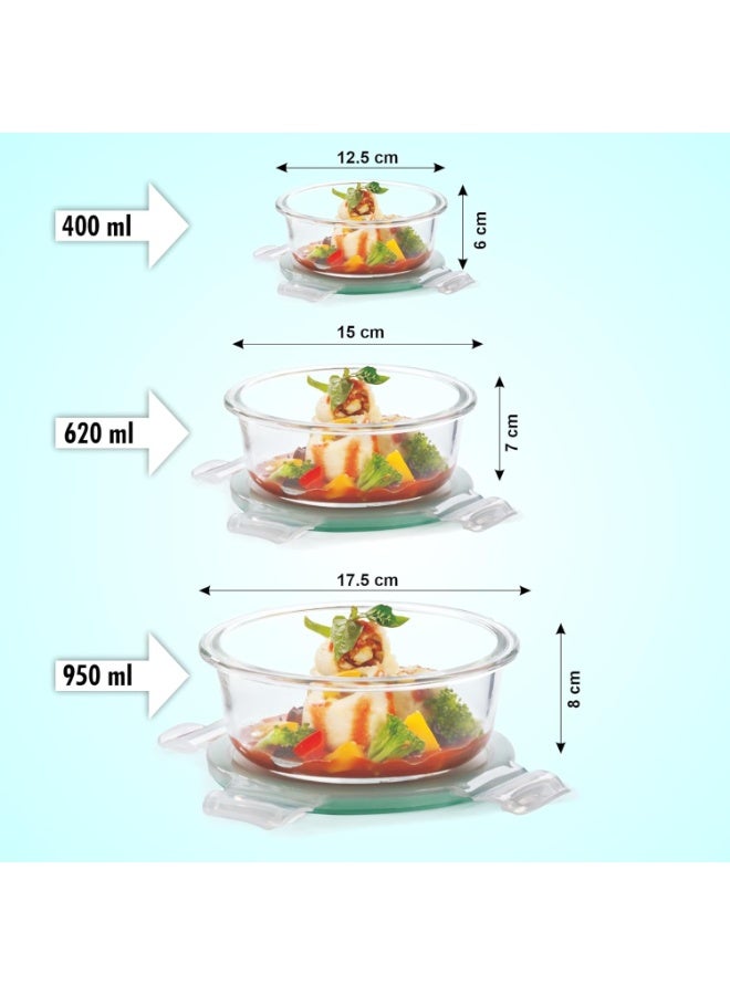 Glass food storage containers with airtight lids, dishwasher, oven, microwave and freezer safe, BPA free, 3 pieces (round) - Image 2