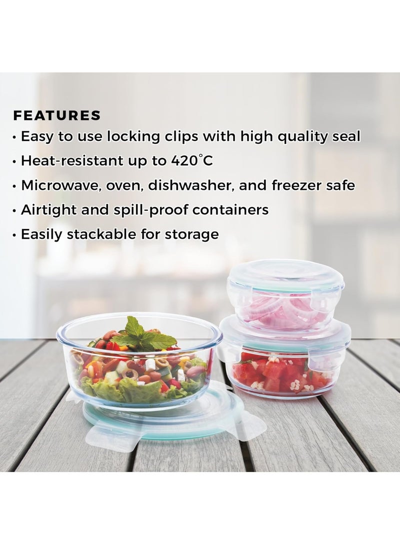 Glass food storage containers with airtight lids, dishwasher, oven, microwave and freezer safe, BPA free, 3 pieces (round) - Image 5