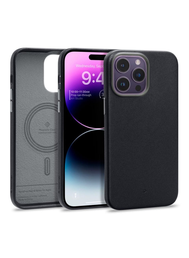 Caseology - Nano Pop Mag LE Vegan Leather Case [Built-in Magnet] Designed for Magsafe Compatible with iPhone 14 Pro Max Case 5G (2022) - Black Sesame - Image 1