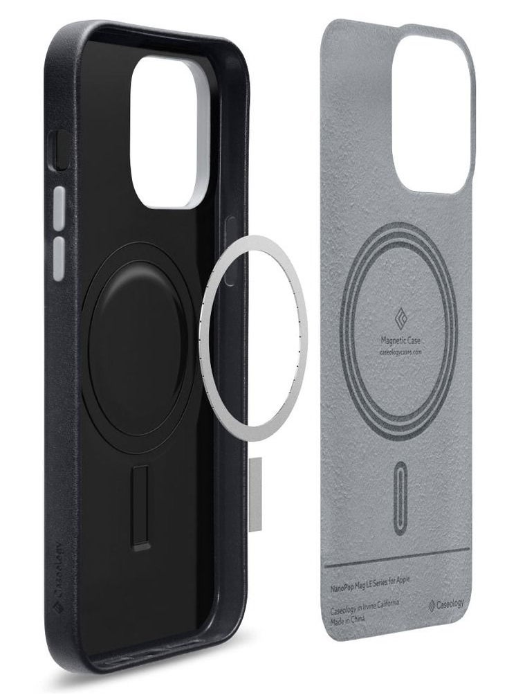 Caseology - Nano Pop Mag LE Vegan Leather Case [Built-in Magnet] Designed for Magsafe Compatible with iPhone 14 Pro Max Case 5G (2022) - Black Sesame - Image 1