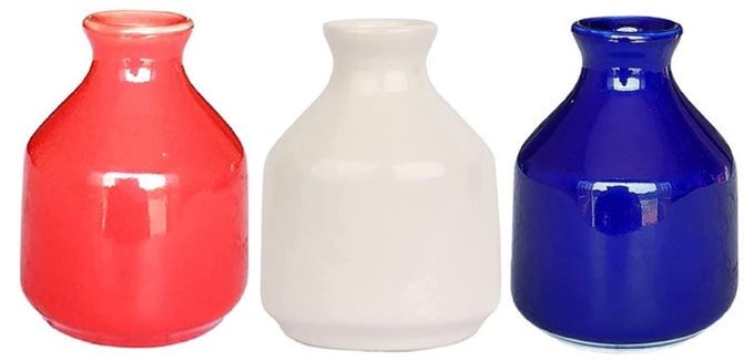 CERAMIC SMALL FLOWER VASE POT 3 PIECES RED WHITE BLUE FOR HOME DECOR LIVING ROOM BEDROOM CENTER TABLE AND OFFICE DECORATION