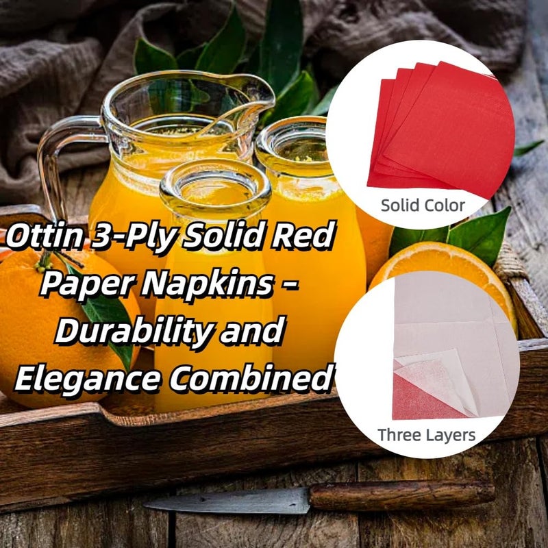 Ottin Solid Ruby Red Paper Dinner Napkins 6.5'' Disposable Luncheon Napkins 50 Count for Birthday Wedding Party Everyday Lunch Dinner Event Memorial Day Juneteenth - Image 2