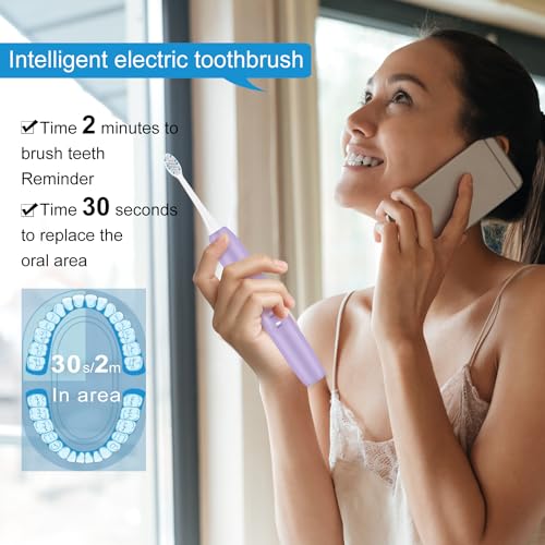 kingheroes Electric Toothbrush Set, Comes with 8 Brush Heads & Travel Case,4 Modes with 2 Minutes Built in Smart Timer, One Charge for 60 Days, 42000 VPM Motor (Purple) - Image 4