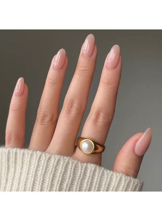 24pcs Press On False Nails,Edition French Almond Nail Design With Nude Pink Gradient Almond-Shaped Artificial Nails Design, Acrylic Nails With Glue Kit. - view 2