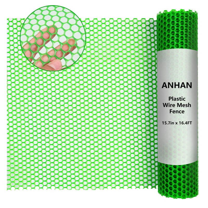 ANHAN Green Chicken Wire Mesh Fence Roll 157in x 164ftPlastic Garden mesh Sheet Plant Barrier Netting Temporary Fencing for Poultry Netting Fence Dogs Rabbit Animal Floral Net Protection