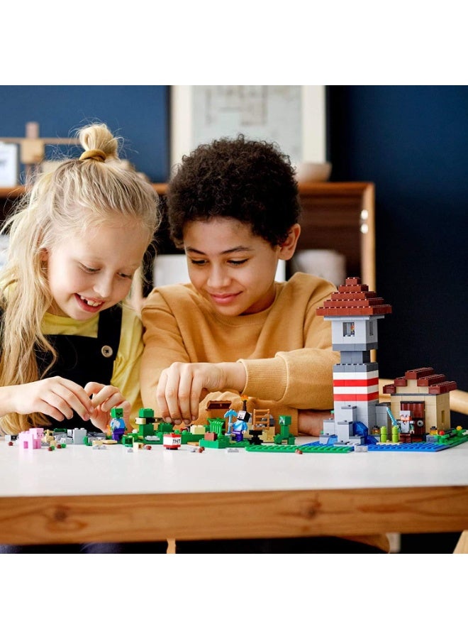 REZZOSS 612 Pcs My World Castle & Farm Building Blocks Set – Minecraft Themed Construction Toy with Minifigures | Steve, Alex, Zombie & Creeper Battle Playset | DIY Educational STEM Brick Kit for Kids 6+ | Watchtower, TNT & Boat Model - Image 4