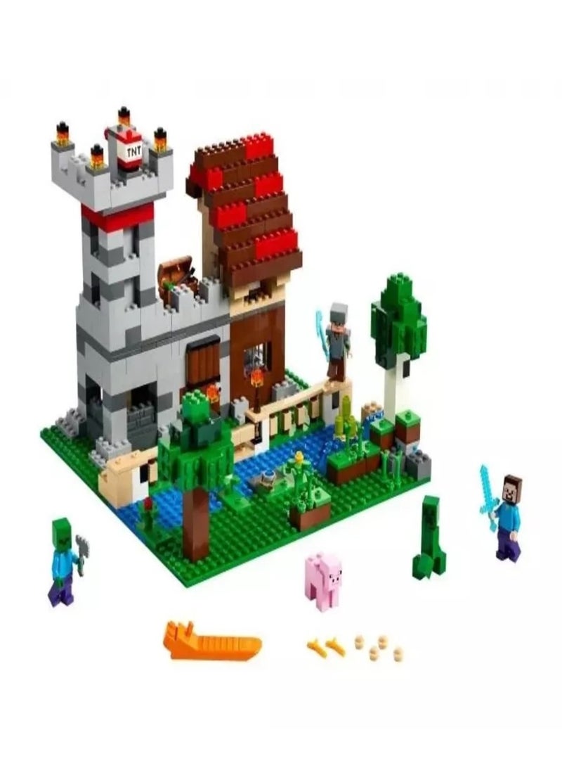 REZZOSS 612 Pcs My World Castle & Farm Building Blocks Set – Minecraft Themed Construction Toy with Minifigures | Steve, Alex, Zombie & Creeper Battle Playset | DIY Educational STEM Brick Kit for Kids 6+ | Watchtower, TNT & Boat Model - Image 5